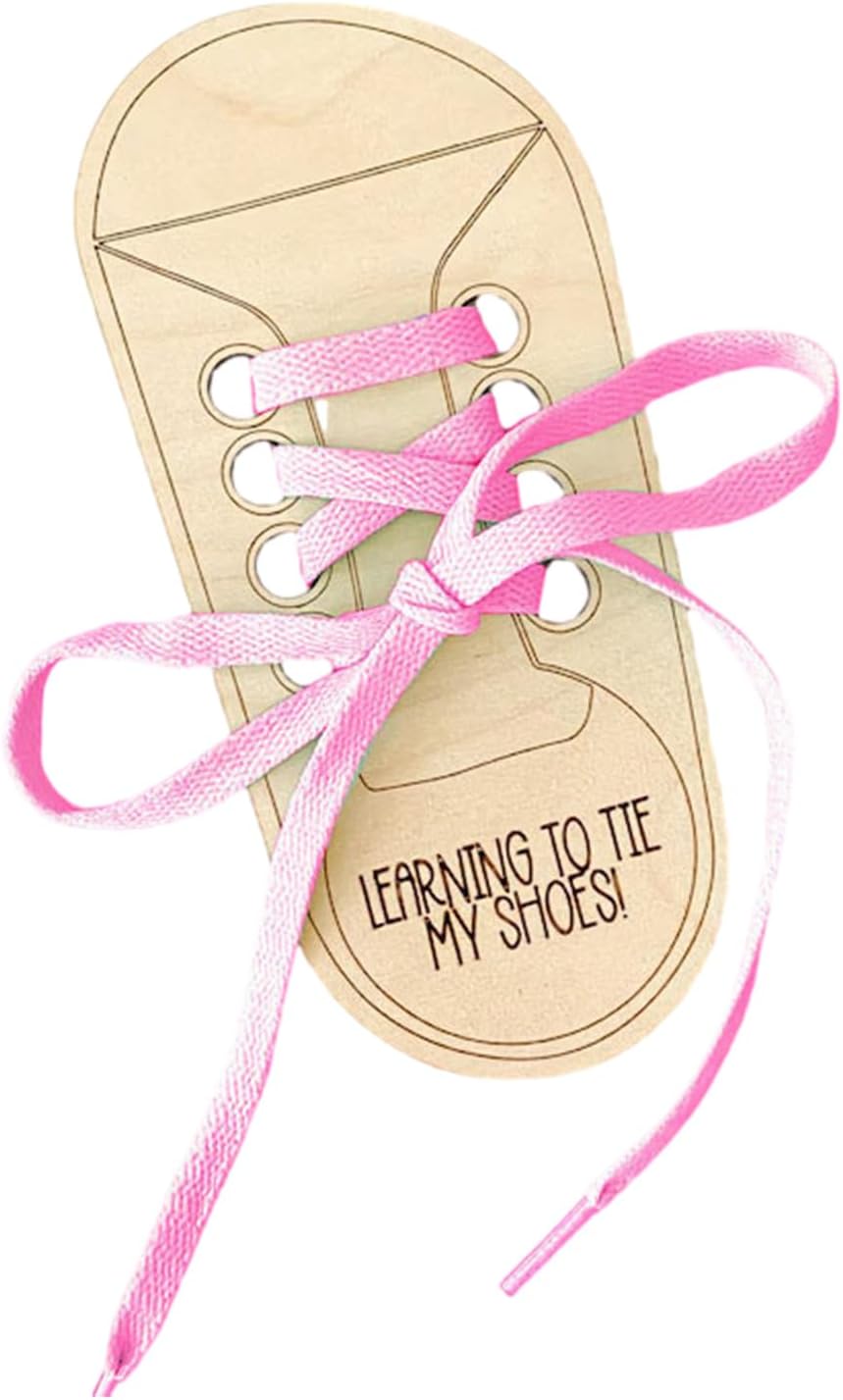 Educational Wood Lacing Shoe Toy with Colorful Shoelace for Toddler Learning to Tie Shoes and Boosting Independence Parent
