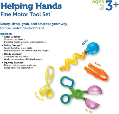 Learning Resources Helping Hands Fine Motor Tool Set Toy - Sensory Bin Sand Toys, Montessori, Plastic Tweezers, Therapy Games For Toddler, Homeschool Preschool Supplies