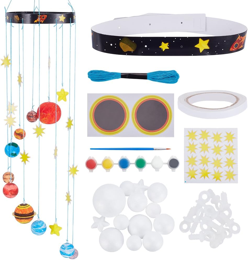 WEBEEDY 3D Solar System Model Foam Ball Kit Complete DIY Hanging Solar Project Kit with Foam Ball Pigment Brush,Make Your Own Solar System for Hanging Space Party Christmas Birthday Gift