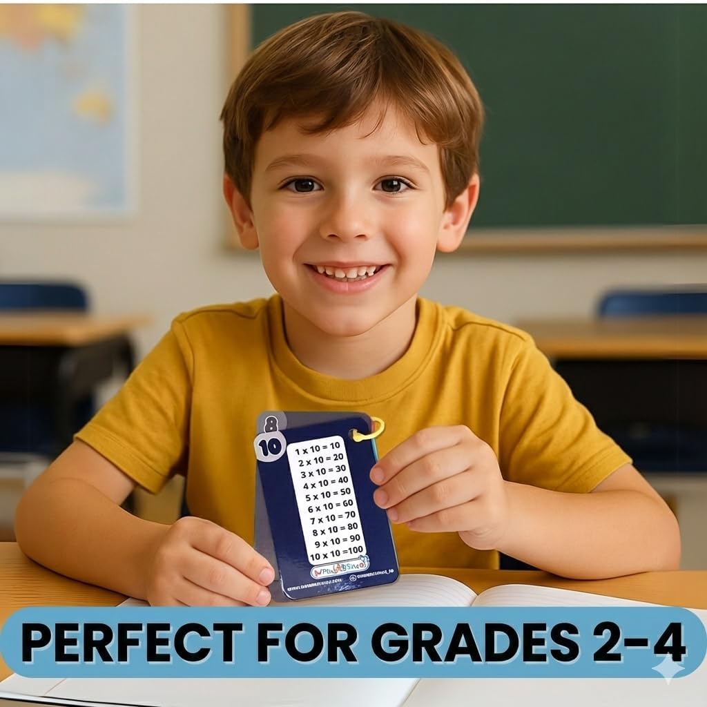 NOMBRETINAS Multiplication Flash Cards 1-10 for Kids - Durable PVC Plastic Math Tool with Binder Ring - Waterproof, Tear-Resistant & Portable Pocket Size for Elementary School