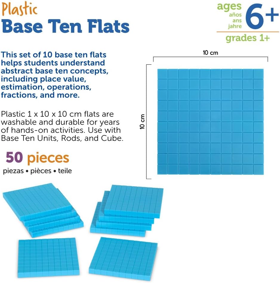 Learning Resources Base Ten Blocks Smart Pack - 121 Pieces, Ages 6+, Grades 1+, Math First Grade Games, School Supplies