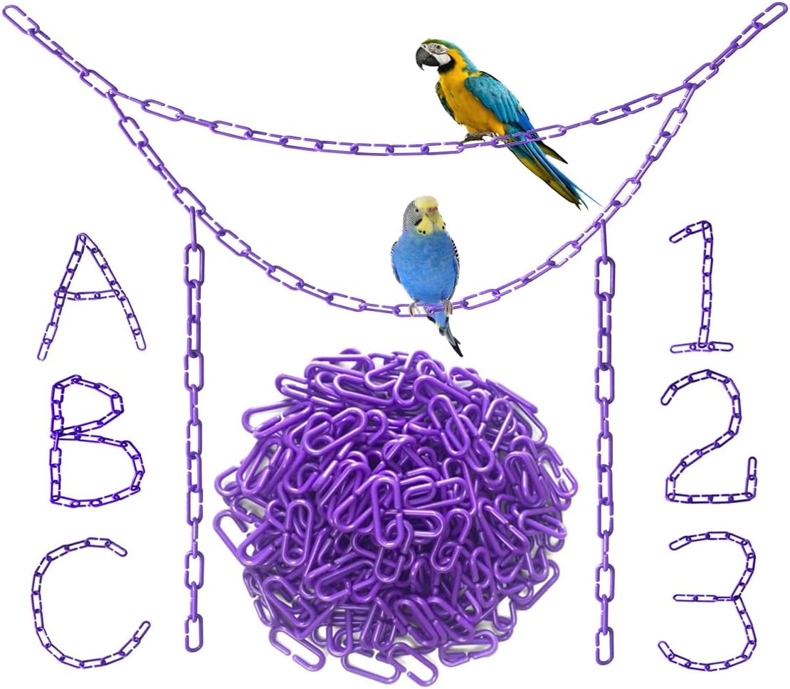 200-Piece Rainbow Plastic Chain Links & Toys - Interlocking C-Clip Bird Cage Accessories for Parakeets, Sugar Gliders, Small Pets (Climbing/Swinging Toys)