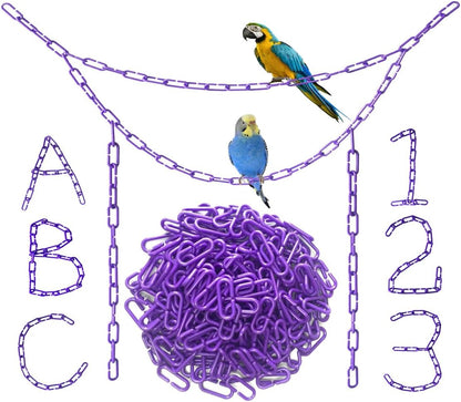 200-Piece Rainbow Plastic Chain Links & Toys - Interlocking C-Clip Bird Cage Accessories for Parakeets, Sugar Gliders, Small Pets (Climbing/Swinging Toys)