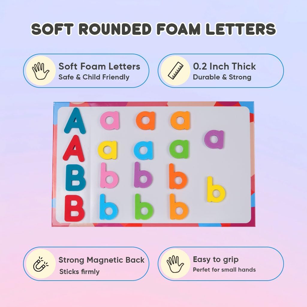 JoyLearn 78 Pieces Magnetic Letters and Numbers Alphabet Fridge Magnets ABC 123 Colorful Plastic Uppercase Lowercase Educational Toy Set with Math Symbols for Kids (78 PCS)