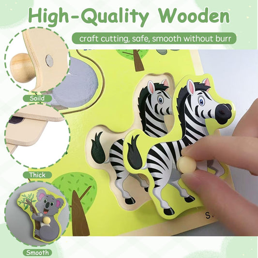 Montessori Wooden Peg Puzzles for Toddlers 2–4, 6 Pack Preschool Learning Toys – Alphabet, Numbers & Math, Animals, Dinosaurs, Fruits & Vehicles – Fine Motor Skills & Early Learning Set