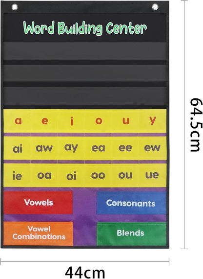 Boczif Word Building Center Pocket Chart for Educational Preschool Learning Resources, Syllable, Word Recognition Pocket Chart with Word Families Cards, Classroom Pocket Chart, Teacher Pocket Charts