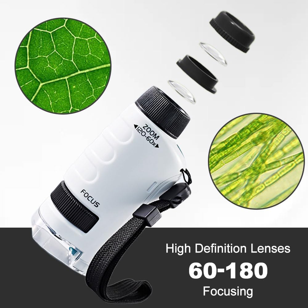 Pocket Microscope for Kids, 2026 New Educational Mini Microscope - Portable Handheld Microscope Kit for Home School Lab, Biology Science Education - Christmas Stocking Stuffers, Birthday Gifts (Green)