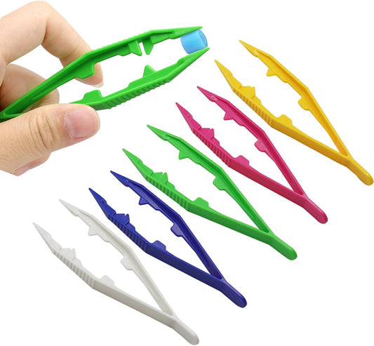 Plastic Tweezers, 5Pcs Plastic Tweezer for Kids,Craft Tweezer for DIY Craft Jewelry Making Family School Beading Project,Assorted Colors Tweezers for Crafts (5 Colors 5Pcs)