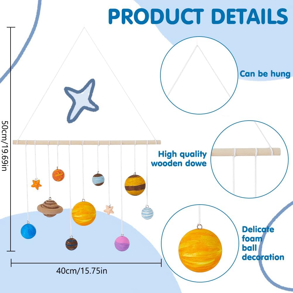 WEBEEDY DIY Solar Foam Ball Wall Hanging Kit Unpainted Hanging Solar Project Kit for Crafts Making,Solar System Model with Foam Balls Pigment Brush for Party Hanging Decor Christmas Birthday Gift