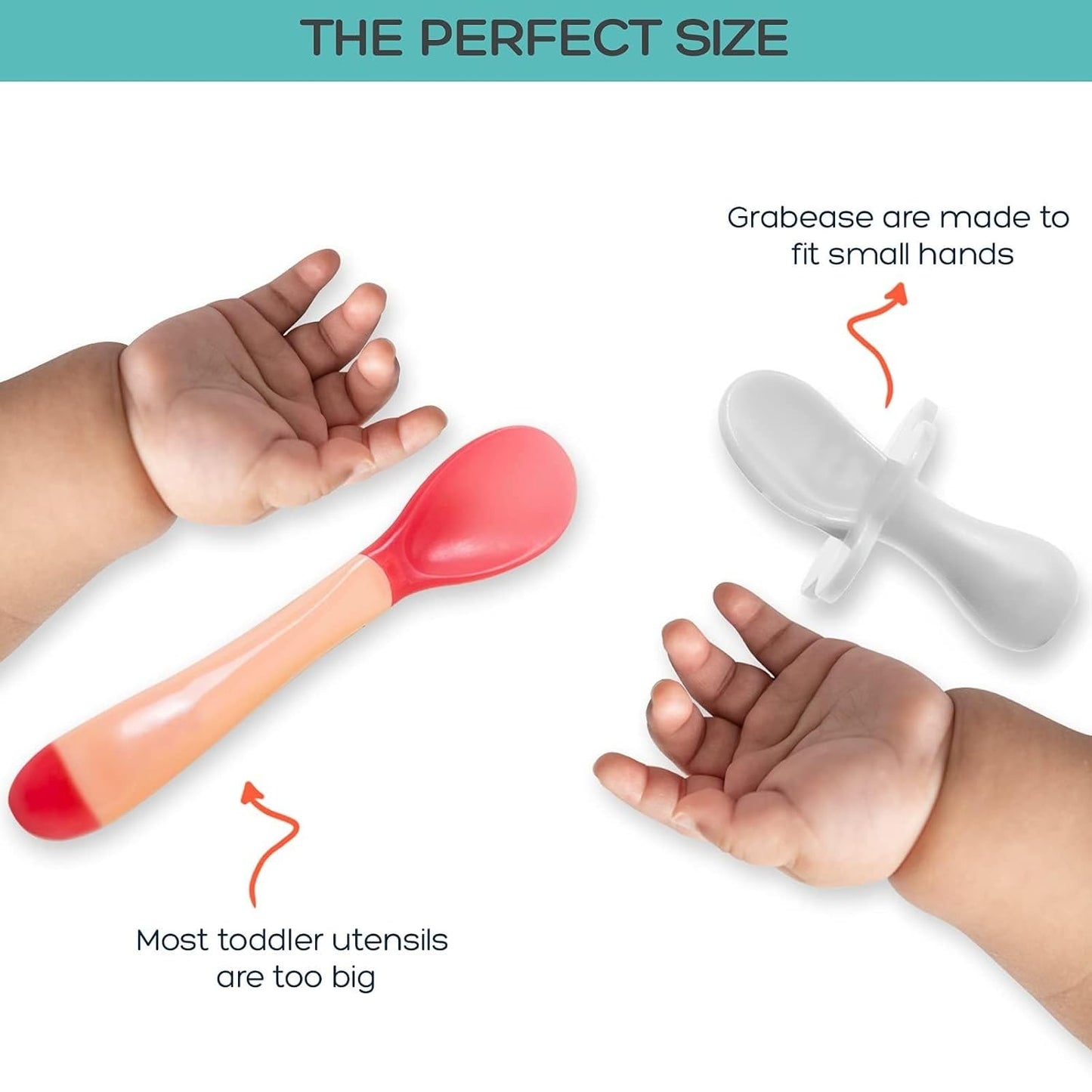 Grabease Baby Feeding Utensils - Anti-Choke Collar & Toddler Fork for Ages 1-3 - Easy-Grip Curved Handle Infant Spoon - Dishwasher-Safe Convenience & Baby Cutlery - Teal
