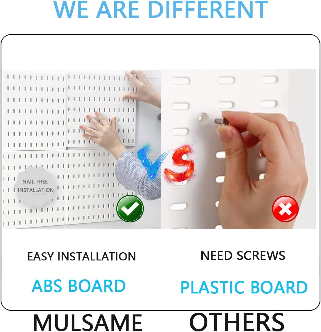 MULSAME Pegboard Combination Kit, Wall Mounted Storage Set with 8 Pegboards & 32 Accessories Hanging, White Peg Boards Organizer for Walls Display, Crafts Organization, Kitchen Organizer, 22" x 44"