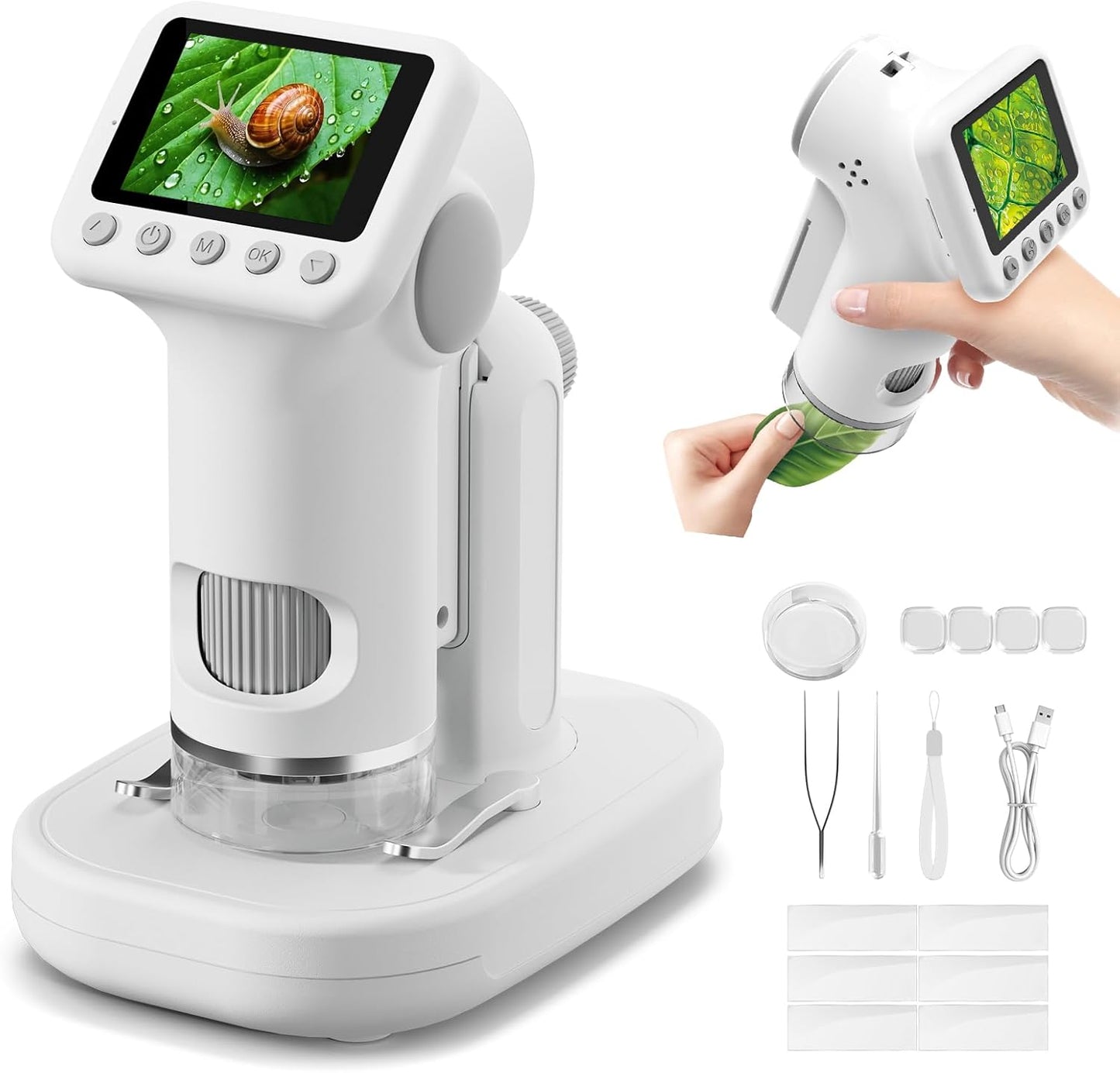 1600X Microscope for Kids, 4K 2.0" Screen Kids Microscopes with Slides Kit Microscope for Toddlers Christmas Birthday Gifts Toys for 3-14 Year Old Children Students (White)