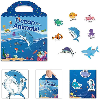 RUSON Reusable Sticker Book for Kids, 2 Sets Educational Learning Toys Travel Stickers Activity Books for Toddler Girls Boys Age 3+ Birthday Gifts - Vehicle & Dinosaur