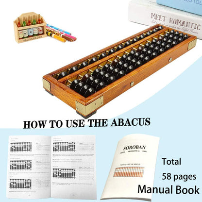 Vintage Style Wooden Abacus Soroban 13 Column(10.7 in) Math Professional Abacus for Adults Kids with Guide Handbook and Reset Button, Anti-Skid Rubber Feet