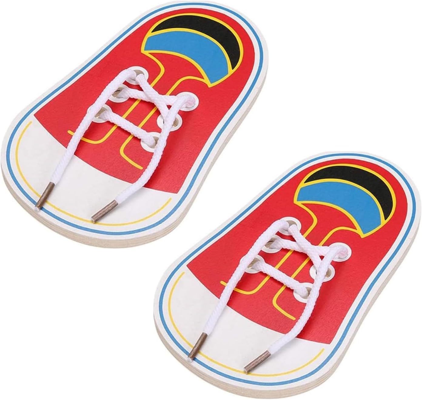 BWESOO 2 PCS Red Shoes Learning Toy Kits Learn to Tie Your Own for Kids Practical Learning Toys for Young Children Training Board Kids Toddler Early Wooden Threading Lacing Shoes Craft Kits