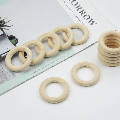 100 Pcs 5 Sizes Natural Wood Rings for Crafts, Unfinished Smooth Wooden Ring for Macrame, Wood Circles for Craft, DIY Ring Pendant and Connectors Jewelry Making