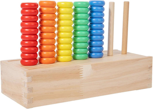 3 in 1 Wooden Color Sorting Stacking Toy with Storagebox, Color Stacking Game Hand Eye Coordination, Color Matching Stacking Puzzle Game, Fine Motor Skill Stacking Rings Toy