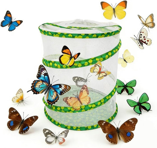 Pop-up Insect and Butterfly Habitat Cage Growning Garden Washable, Reusable, Folds Flat Dragonfly Caterpillars Mesh Cage Feeder Butterfly Growing Kit (Large)