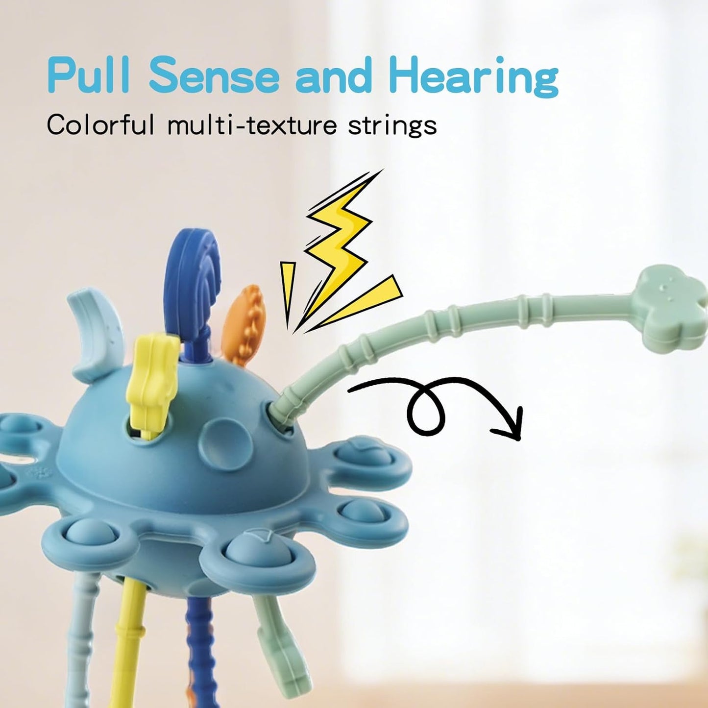 Food Grade Silicone Pull String Baby Toy, Montessori Pull String Sensory Toy for 18 Months Babies Teething Toys (Navy Blue)