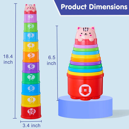 WEEJOYGAM Baby Stacking Cups, Nesting Stacking Toys for Toddlers 1-3 with Light and Sound, Montessori Toys for 1 Year Old Babies 6-12 12-18 Months Easter Gift Color Stack Bath Beach Blocks Rainbow Set