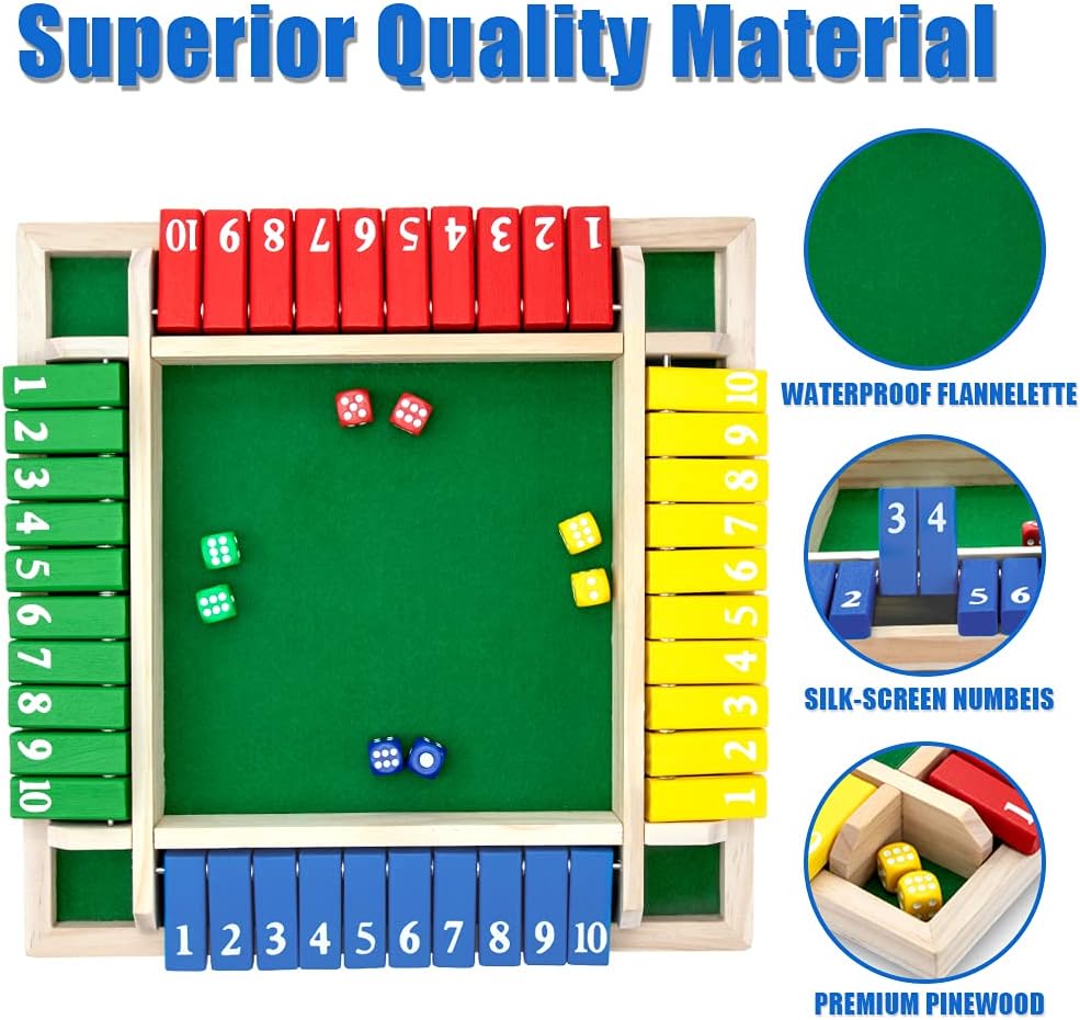 Nicecho Shut The Box Dice Game,2-4 Player Family Wooden Board Table Math Games for Adults and Kids, 8 Dices Classics Games for Classroom,Home,Party or Pub