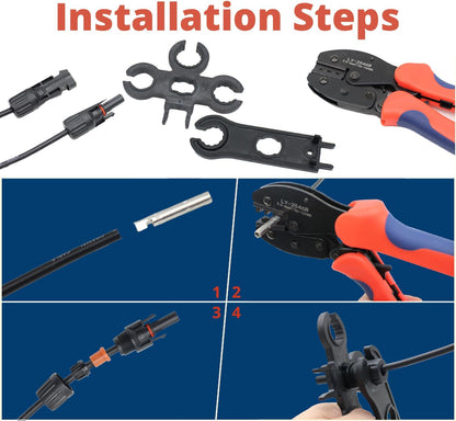 MC-4 Connector kit Solar Cable Connector kit 12 Pairs of Solar connectors and 2 Spanner Wrenches Along with a Wire Crimper Photovoltaic System Connector kit