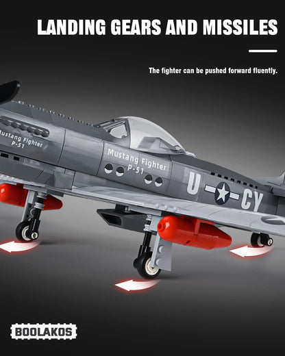 P-51 Mustang Fighter Bomber Building Blocks Sets, Military WW2 Airplane Building Toy, Collectible WW2 Army Model for Adults (258PCS)