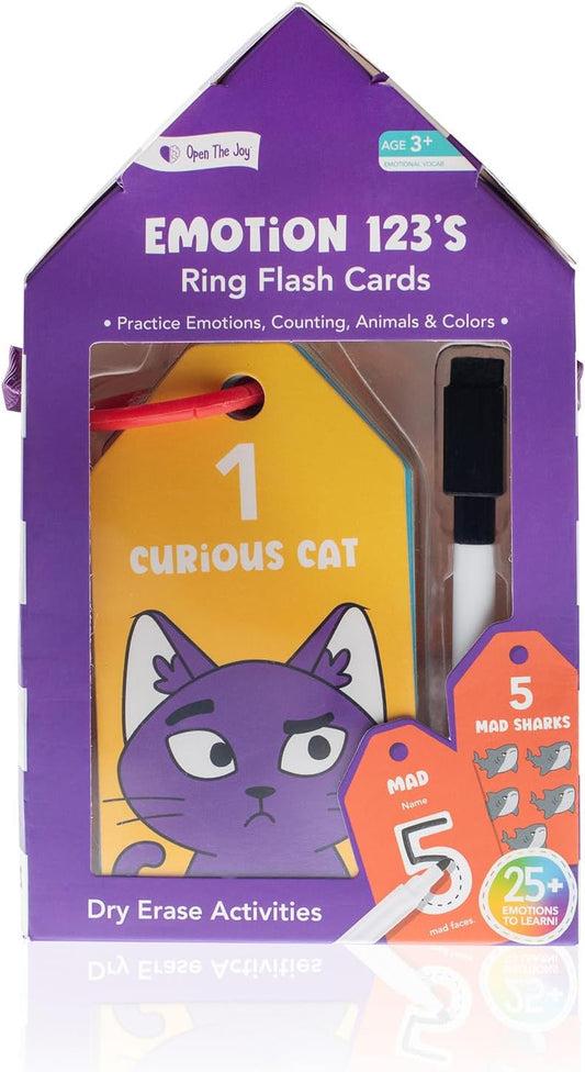 Open The Joy Dry Erase Number & Emotion Flash Cards for Kids – 123 Counting & Feelings Learning Set, Reusable Preschool Math & SEL Toys, Tracing & Writing Practice Ages 3+