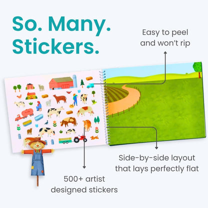 Animals Habitat 500+ Kids Sticker Book by Cupkin Toddler Airplane Travel Activity Coloring and Sticker Book, Road Trip Essentials, 12 Coloring Pages + 12 Scenes for Ages 2–8 Years - Colors B