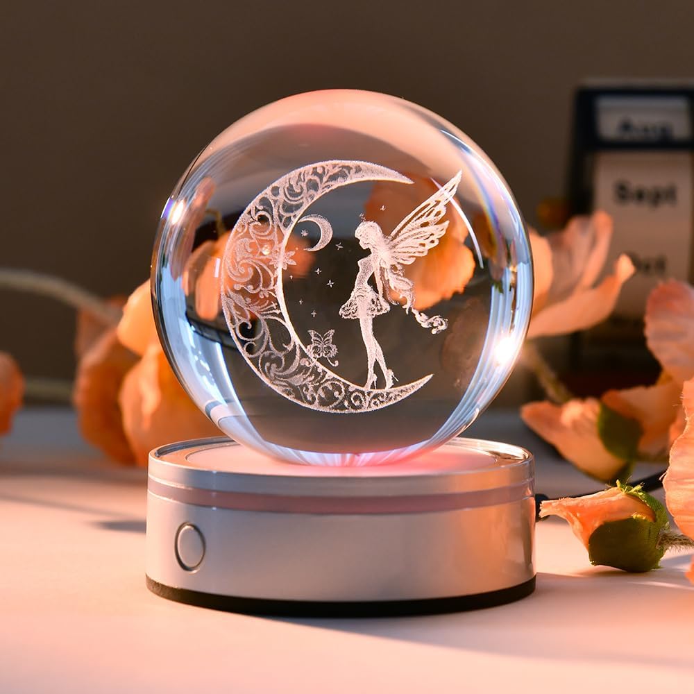 3D Solar System Crystal Ball Universe Glass Ball Space Astronomy Gift Planets Model Science Astrophysics Gifts Solar System Night Light Glass Globe Decor with 12 Colorful Modes Light Base