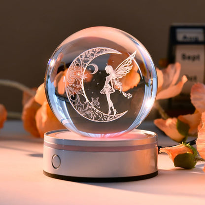 3D Solar System Crystal Ball Universe Glass Ball Space Astronomy Gift Planets Model Science Astrophysics Gifts Solar System Night Light Glass Globe Decor with 12 Colorful Modes Light Base