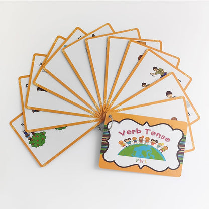 Lilias Irregular Past Tense Verbs English Grammar Double-Side Learning Flash Cards - 24 Card Set for Homeschool, Preschool, Primary School, ESL, Autism, Vocabulary Building