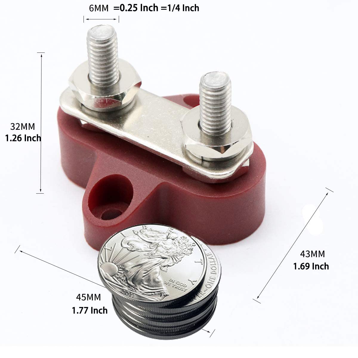 Heart Horse Bus Bar Terminal Block, Power Stud Battery Junction Post 1/4" Power Distribution Block Positive Negative for Truck RV Boat, Dual Power Stud DC 48V 250A (Red & Black Set)