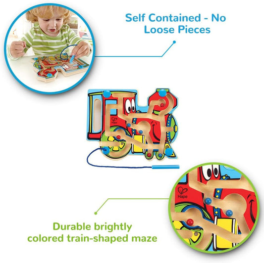 Hape Wooden Magnetic Maze Puzzle Choo Choo Tracks| Learning and Development Puzzle with Magnetic Wand for Toddlers