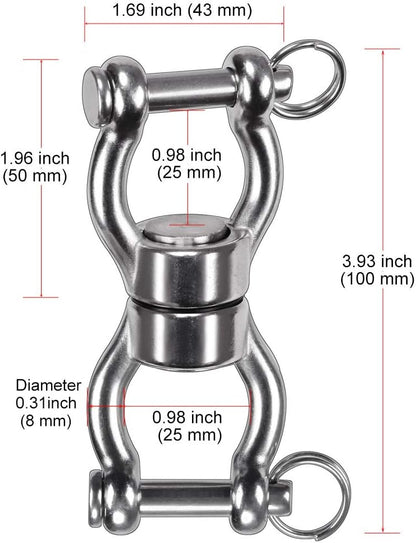 SELEWARE Silent Bearing Swing Swivel, 360° Rotational Device Hanging Accessory with Removeable Buckle for Tree Swing, Hammock Chair, Climbing Rope, Yoga, Kids Swing Swivel 1200LB Capacity, 2 Pack