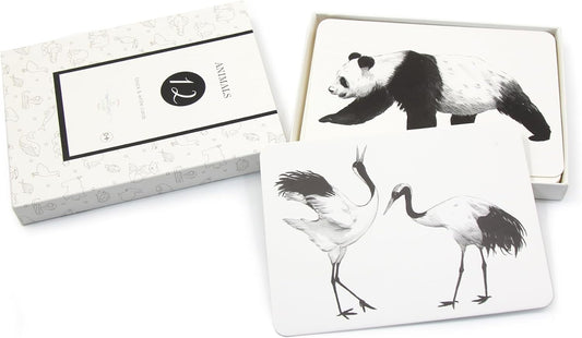 Montessori Black and White Baby Cards – High Contrast Animal Flash Cards for Newborn Visual Stimulation, Tummy Time & Infant Development (12 Cards)
