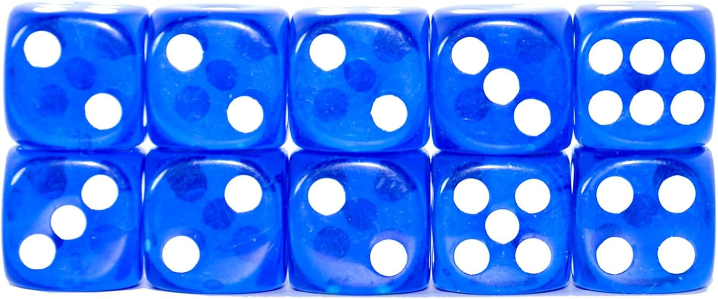 SmartDealsPro 10-Pack D6 Six Sided 16mm Transparent Dice Die for DND, MTG, RPG, Tenzi, Yahtze, Bunco, Table Borad Games, Math Teaching