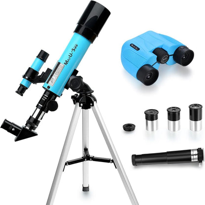 Lunar Telescope for Kids and Astronomy Beginners, Refractor Telescope with Finder Scope and 3 Eyepieces, Travel Telescope with Compact HD Binoculars for Moon Viewing Bird Watching Sightseeing
