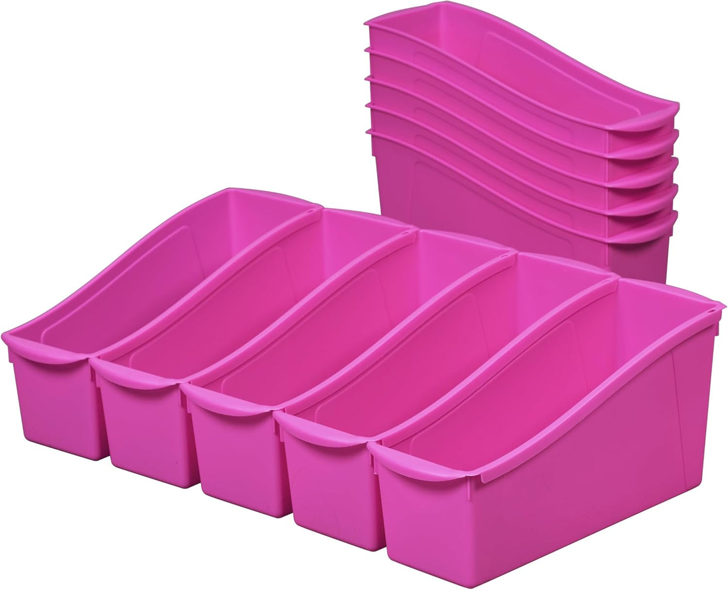 ECR4Kids Linking Plastic Storage Book Bin, Multipurpose Organization, Neon Purple, 10-Piece