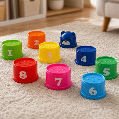 Stacking Cups Set, 8Pcs Stackable Number Cups–Colorful Nesting Water Toys for Bath, Beach, Pool–Educational Learning Toys for Boys Girls–Gift for 1 2 3 Year Old