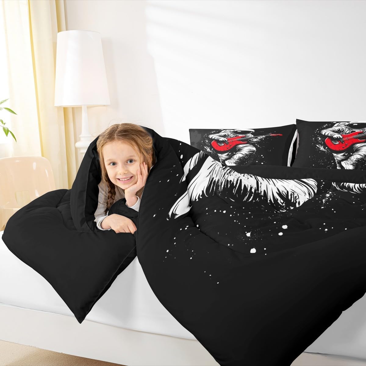 Erosebridal Drum Kit 3D Print Kids Comforter Sets Rock Music Themed Full Bedding Set for Boys Girls Musical Pattern Comforter Set,Colorful Retro Style Quilt Duvet 3 Pcs