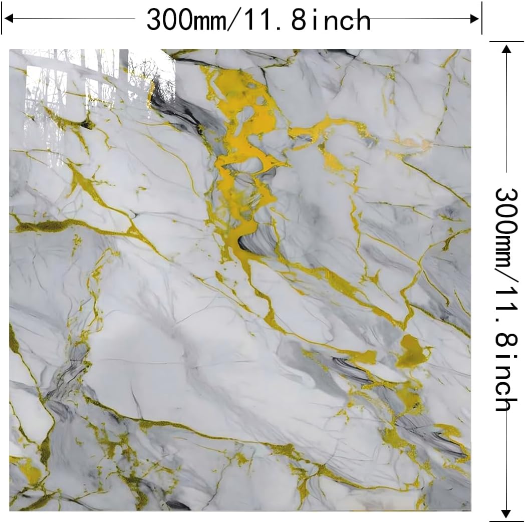 20-Pack Peel and Stick Gilded White Marble Tiles (11.8" x 11.8") – 19.4 Sq. Ft. Waterproof PVC Shower & Backsplash Tiles for Bathroom, Kitchen, and Living Room – Self-Adhesive, Easy Installation