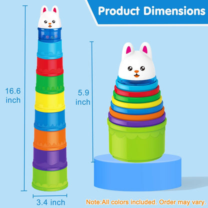 WEEJOYGAM Baby Stacking Cups, Nesting Stacking Toys for Toddlers 1-3 with Light and Sound, Montessori Toys for 1 Year Old Babies 6-12 12-18 Months Easter Gift Color Stack Bath Beach Blocks Rainbow Set