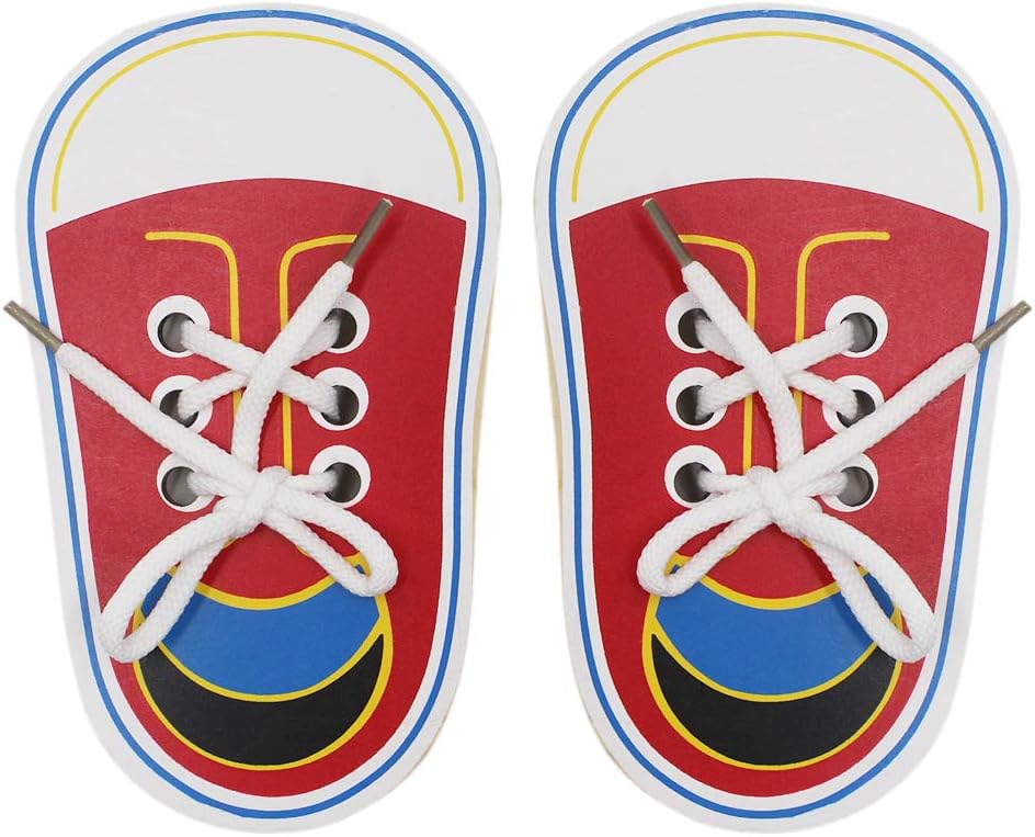 RARITYUS Shoes Shape Threads Lacing Board Ropes Puzzle & Dementia Products, Weaving Wooden Board & Cognitive Motor Skills for Adults & Seniors
