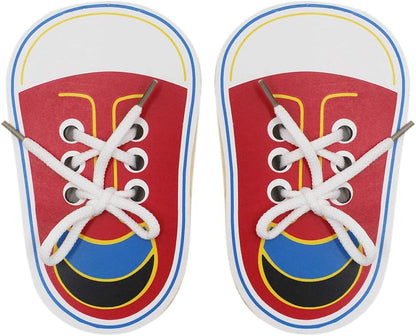 RARITYUS Shoes Shape Threads Lacing Board Ropes Puzzle & Dementia Products, Weaving Wooden Board & Cognitive Motor Skills for Adults & Seniors
