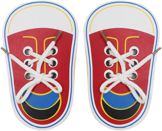 RARITYUS Shoes Shape Threads Lacing Board Ropes Puzzle & Dementia Products, Weaving Wooden Board & Cognitive Motor Skills for Adults & Seniors
