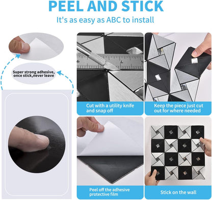 Art3d 10-Sheet Peel and Stick Backsplash Metal Mosaic Tiles for Kitchen Wall Decor, Stick on Aluminum Composite Tiles Stikers, Copper Windmill Puzzle Glass Mixed