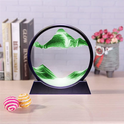 Arthink Moving Sand Art Picture in Motion Round Glass 3D Deep Sea Landscape, Dynamic Sand Art Sandscapes, Sensory Relaxing Desktop