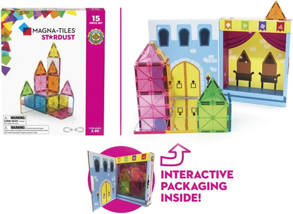 MAGNA-TILES Stardust 15-Piece Magnetic Construction Set, The ORIGINAL Magnetic Building Brand, 3-99 Years with 4 Mirrored Squares