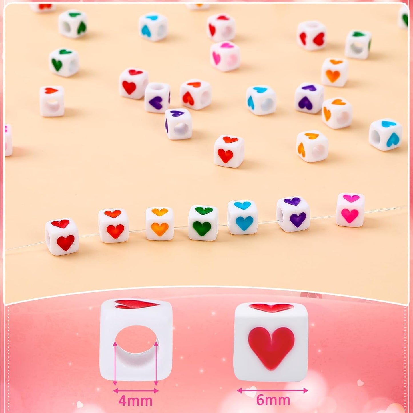 Letter Beads, Augshy 1400 Pcs Morandi Cube Alphabet Bead,Square Letter Beads with 1 Roll 10M Crystal String Cord (6mm)